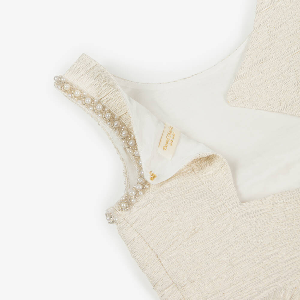 David Charles-Girls Beige & Metallic Gold Dress | Childrensalon Outlet