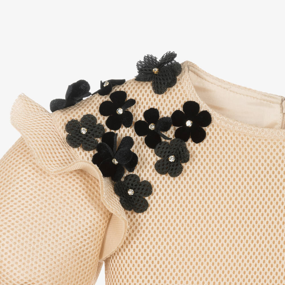 David Charles-Girls Beige Neoprene Floral Dress | Childrensalon Outlet