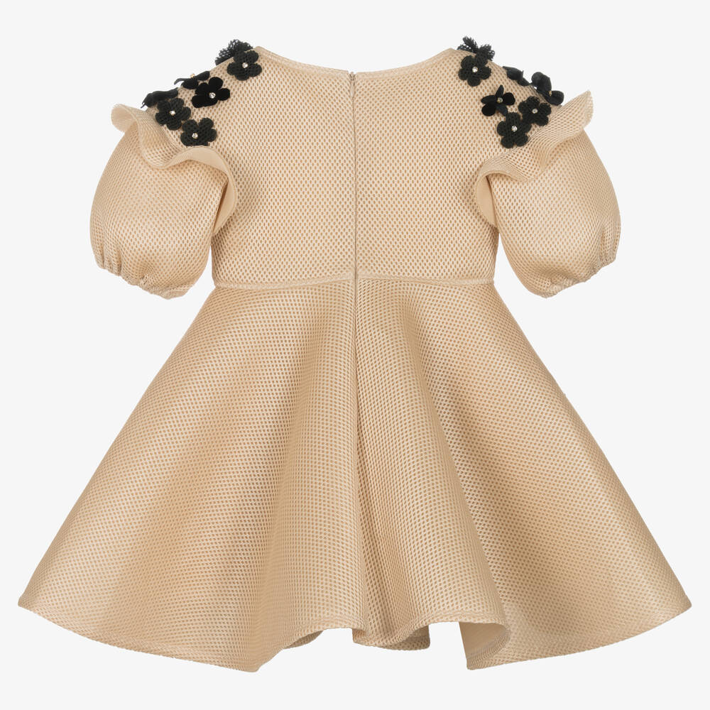 David Charles-Girls Beige Neoprene Floral Dress | Childrensalon Outlet