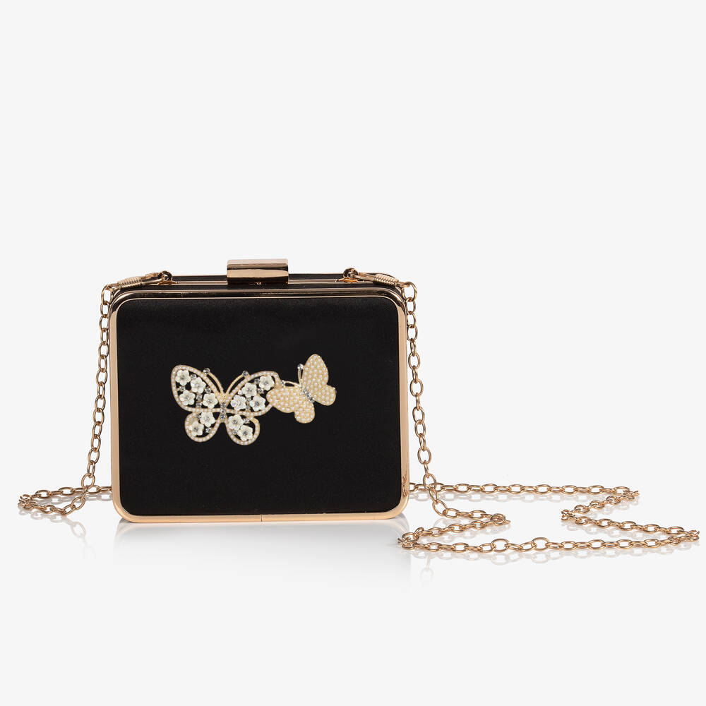 David Charles-Girls Black Crystal Butterfly Bag (12cm) | Childrensalon Outlet