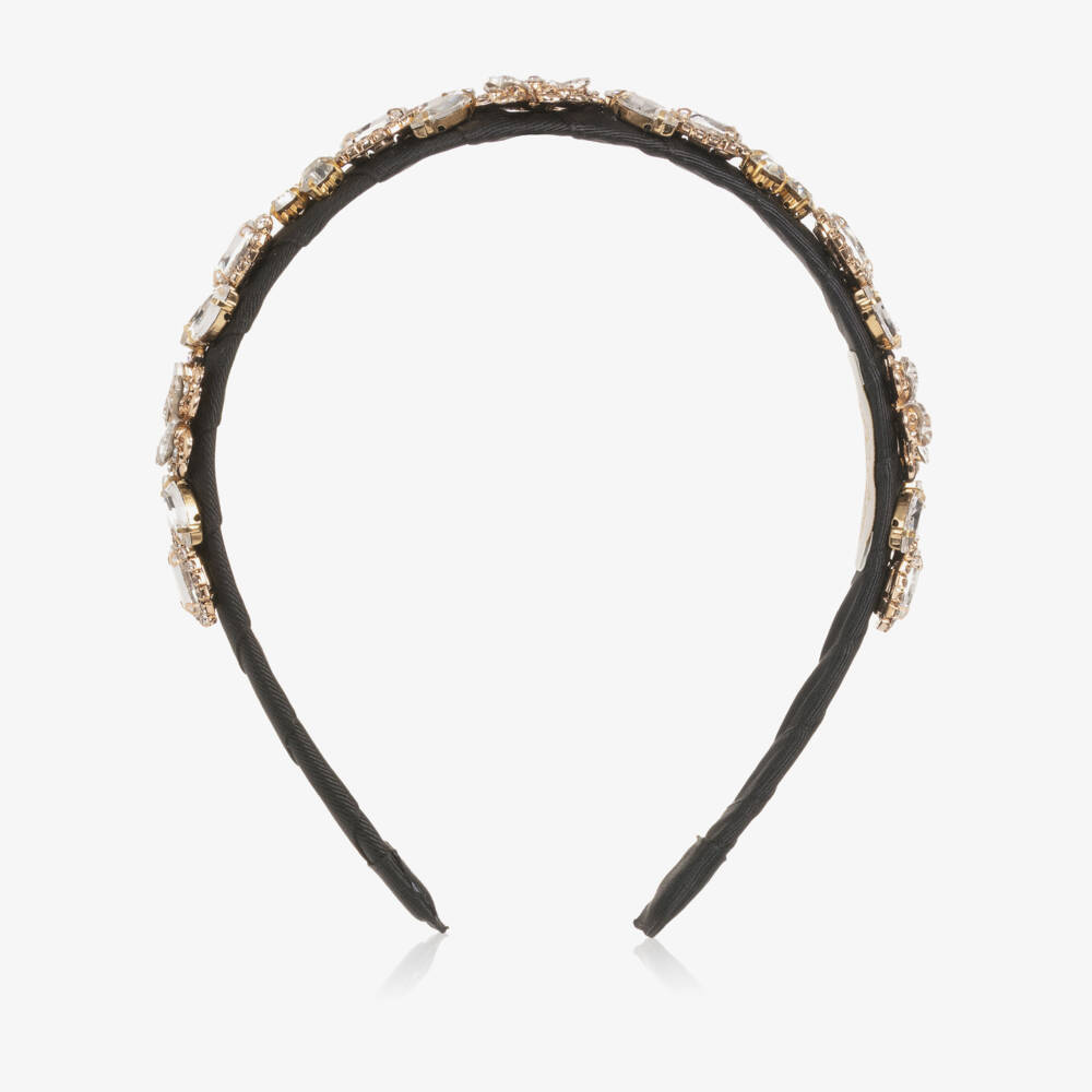 David Charles-Girls Black Crystal Flowers Hairband | Childrensalon Outlet