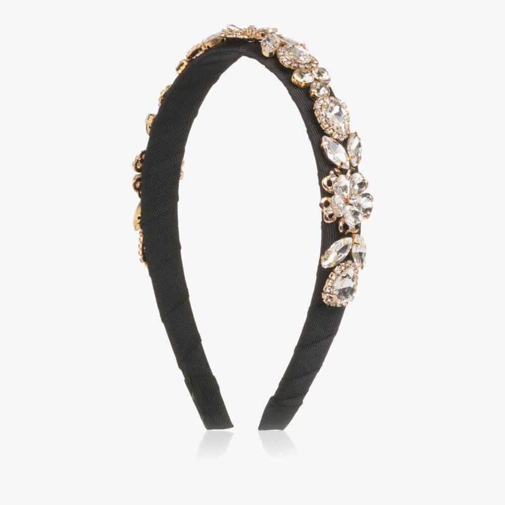 David Charles-Girls Black Crystal Flowers Hairband | Childrensalon Outlet