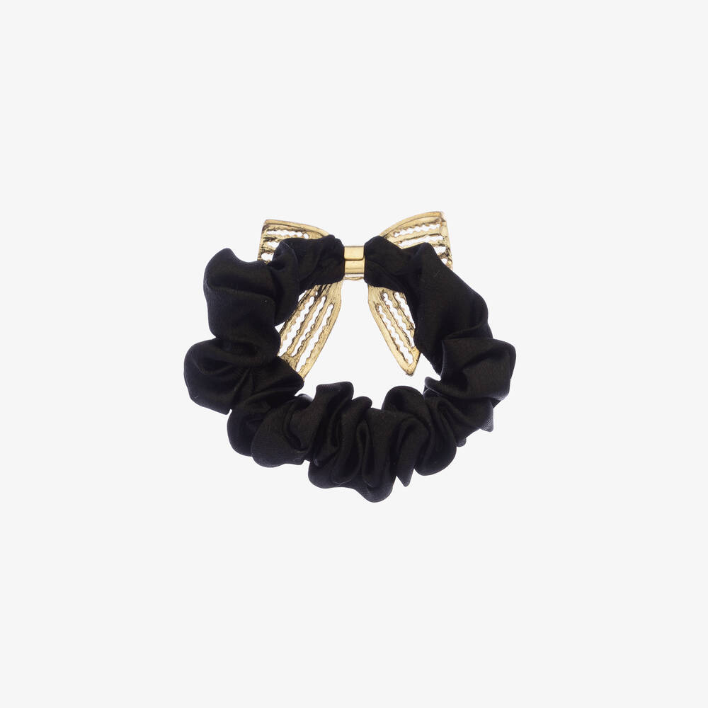 David Charles-Girls Black Diamanté Bow Scrunchie (4.5cm) | Childrensalon Outlet