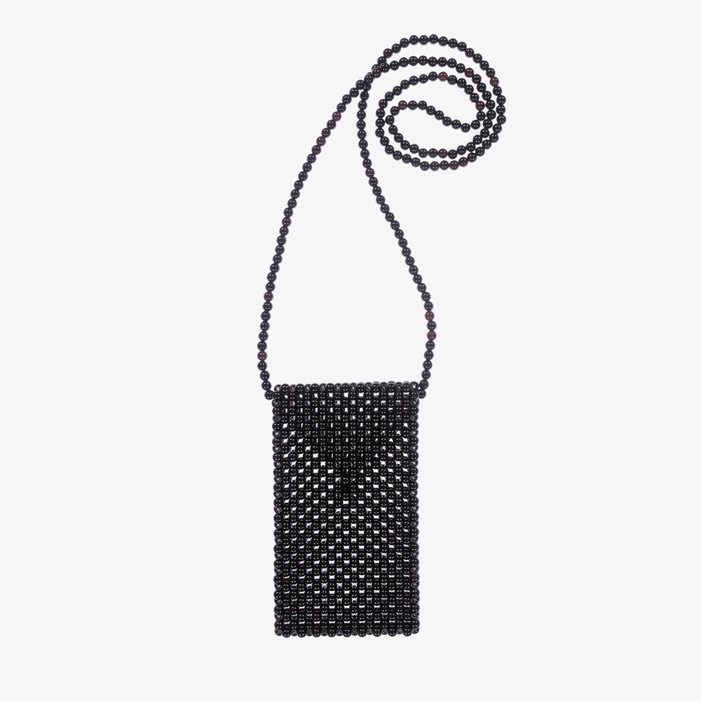David Charles-Girls Black Faux Pearl Phone Bag (18cm) | Childrensalon Outlet