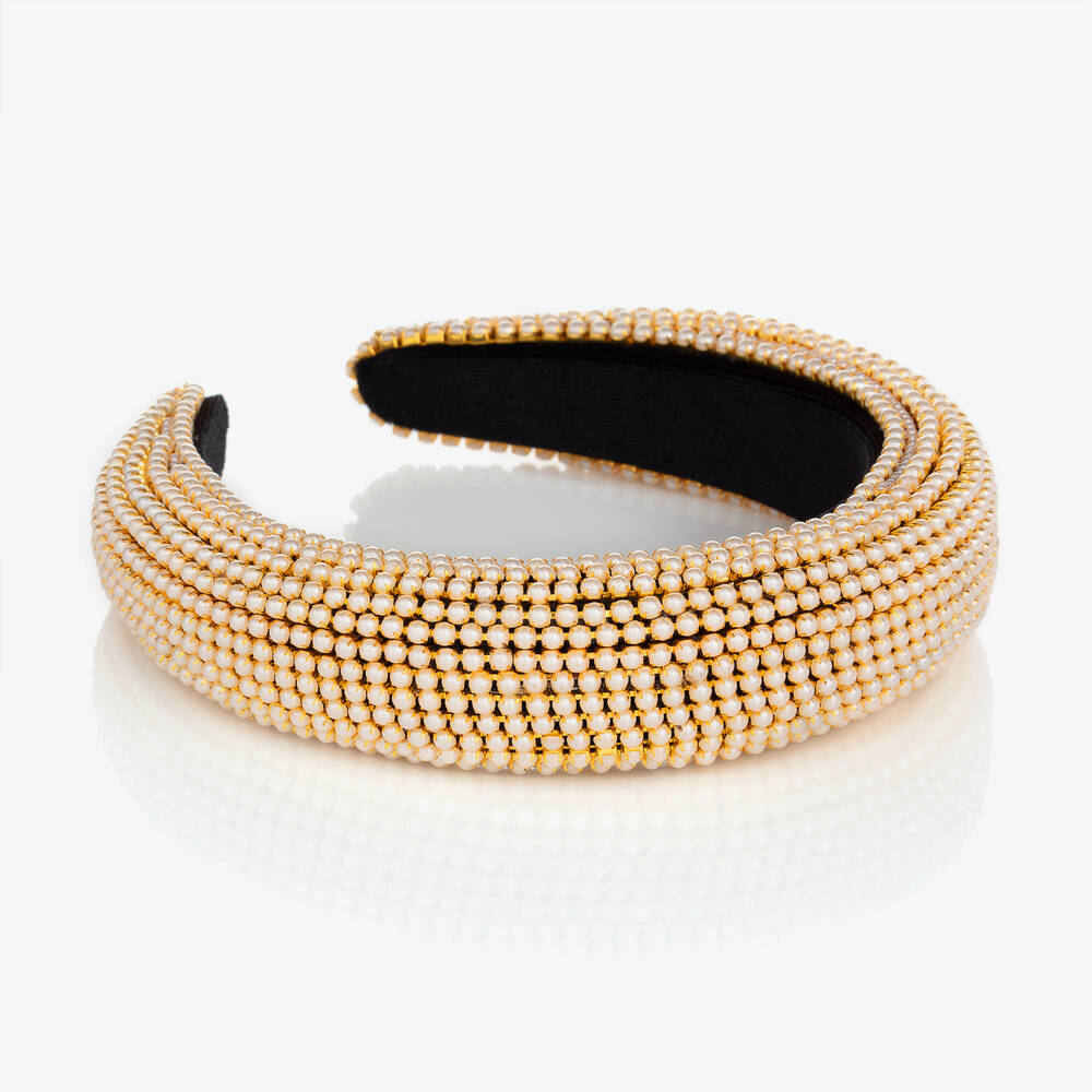 David Charles-Girls Black Padded Pearl Hairband | Childrensalon Outlet