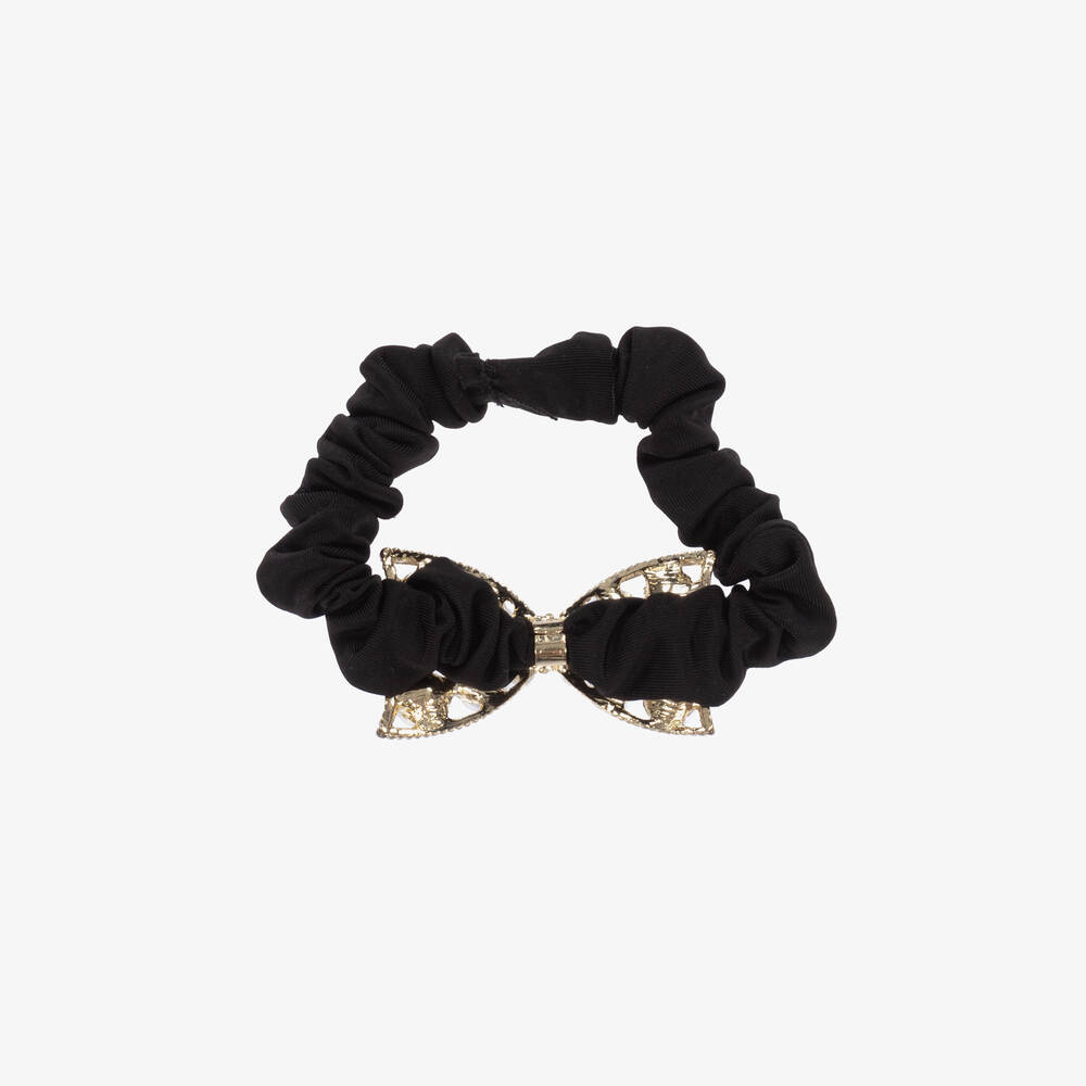 David Charles-Girls Black Pearl Bow Scrunchie | Childrensalon Outlet