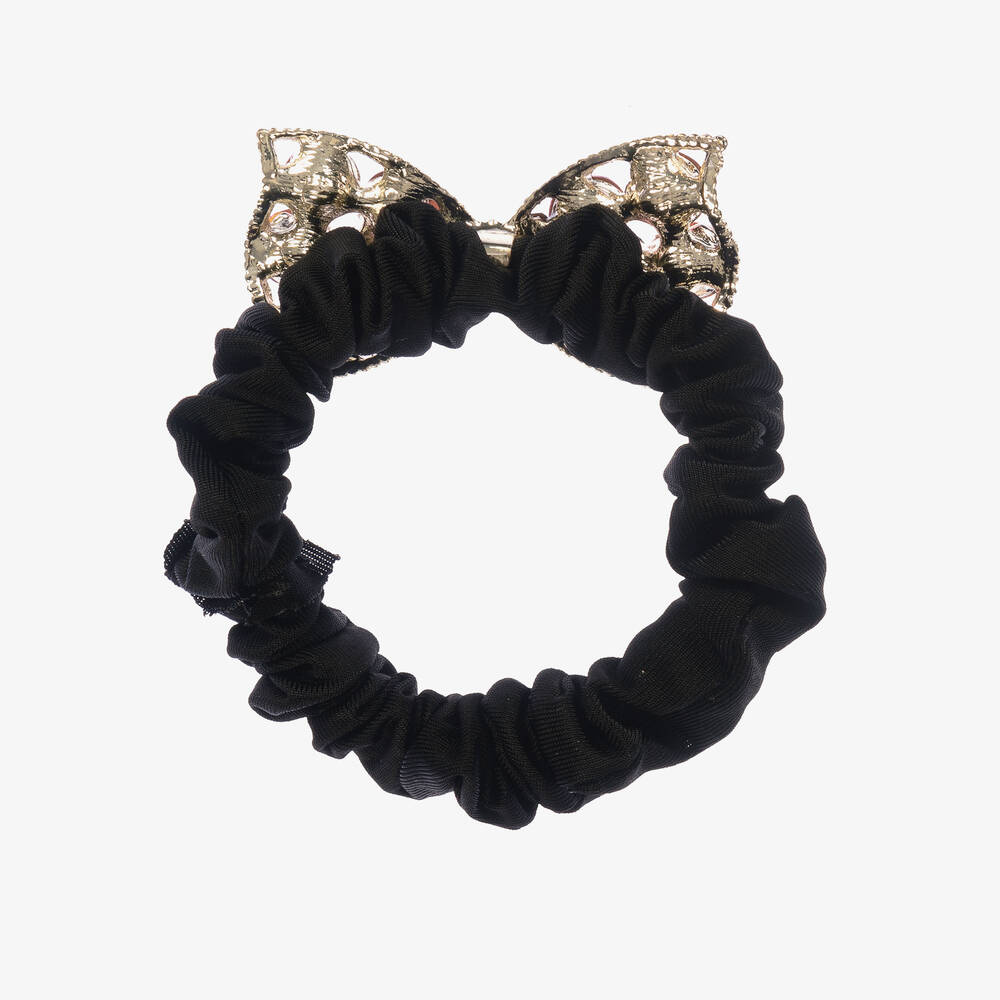 David Charles-Черная резинка для волос с бантом из розовых кристаллов | Childrensalon Outlet