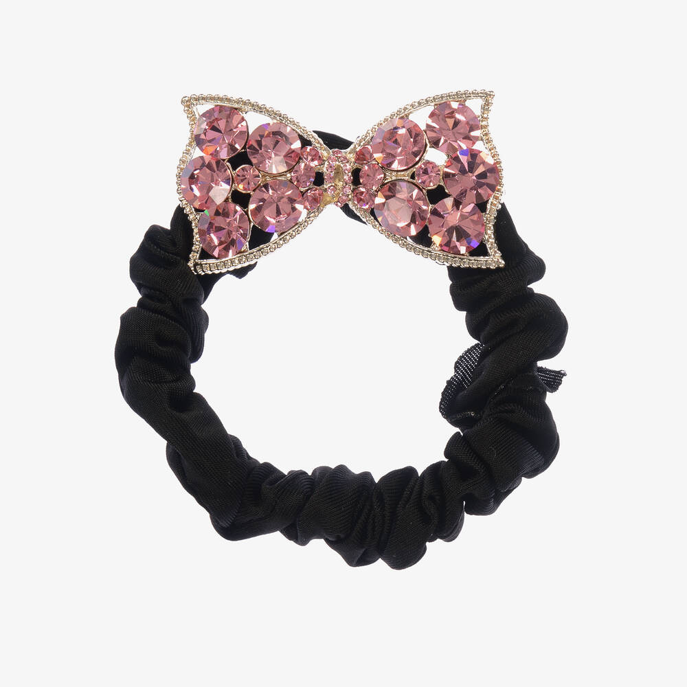 David Charles - Girls Black & Pink Crystal Bow Scrunchie | Childrensalon