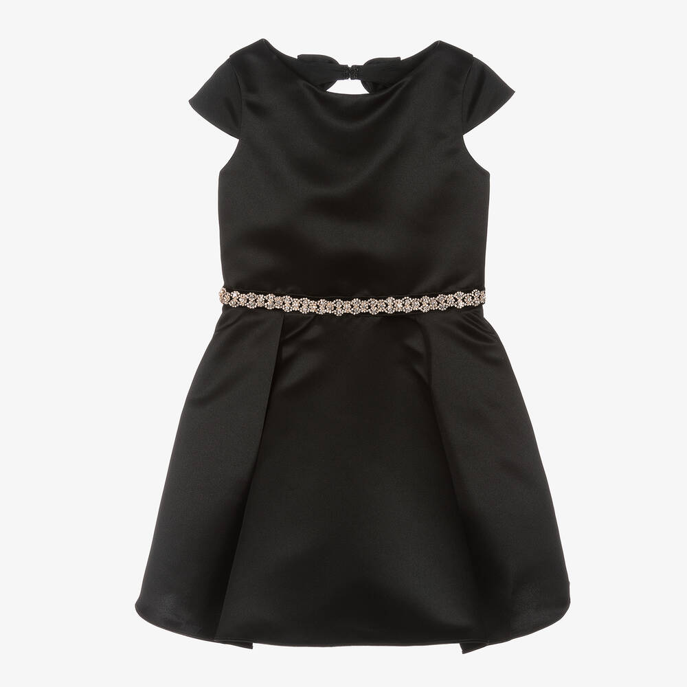 David Charles - Girls Black Satin & Diamanté Dress | Childrensalon