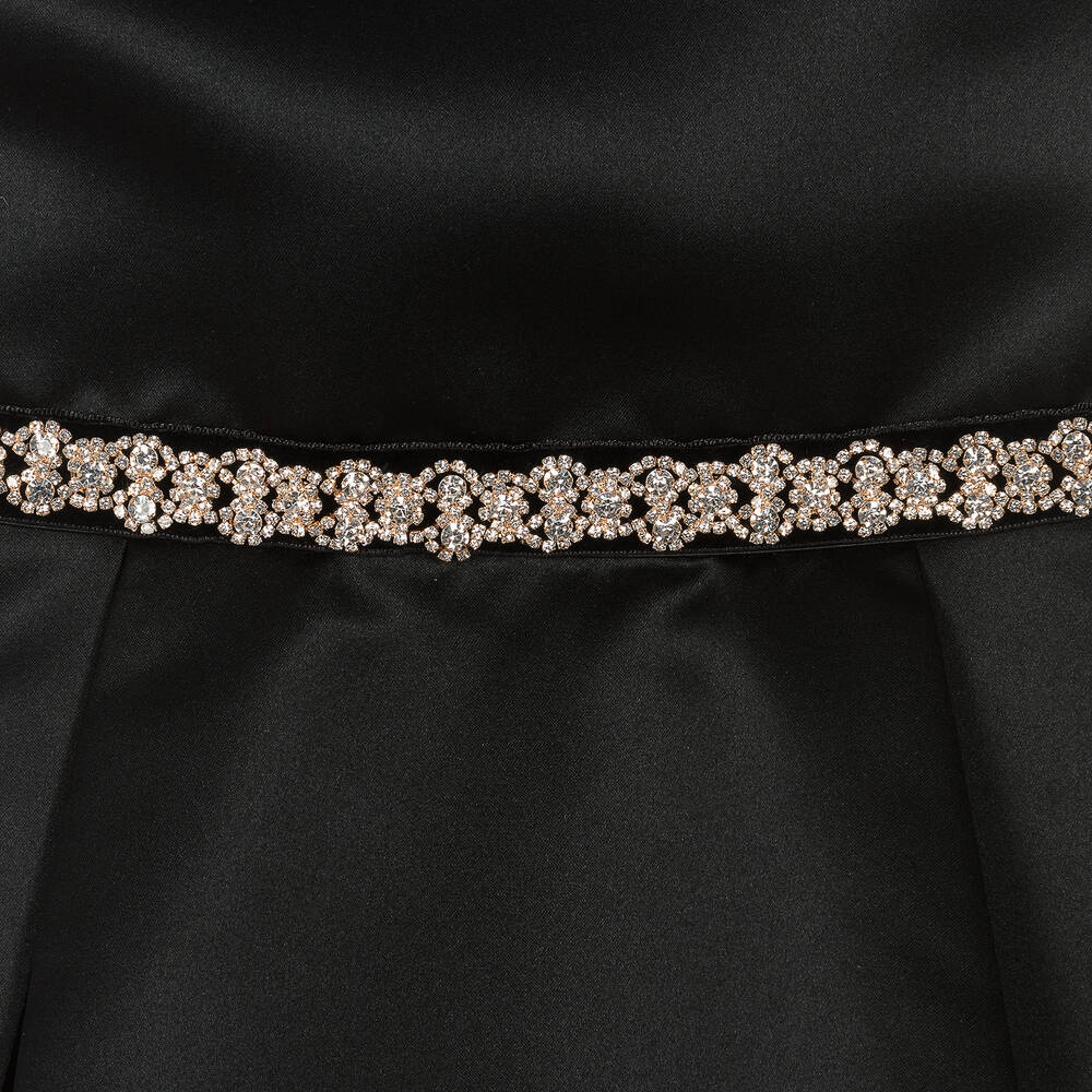 David Charles-Girls Black Satin & Diamanté Dress | Childrensalon Outlet