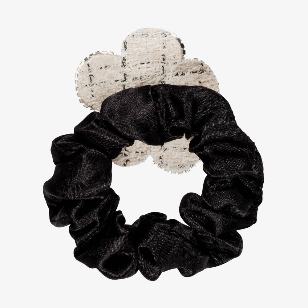 David Charles-Girls Black Satin & Diamanté Flower Hair Elastic | Childrensalon Outlet