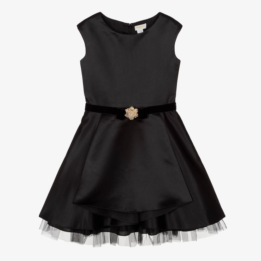 David Charles - Girls Black Satin Dress  | Childrensalon