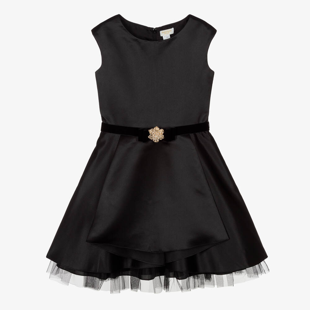 David Charles - Robe noire en satin Fille  | Childrensalon