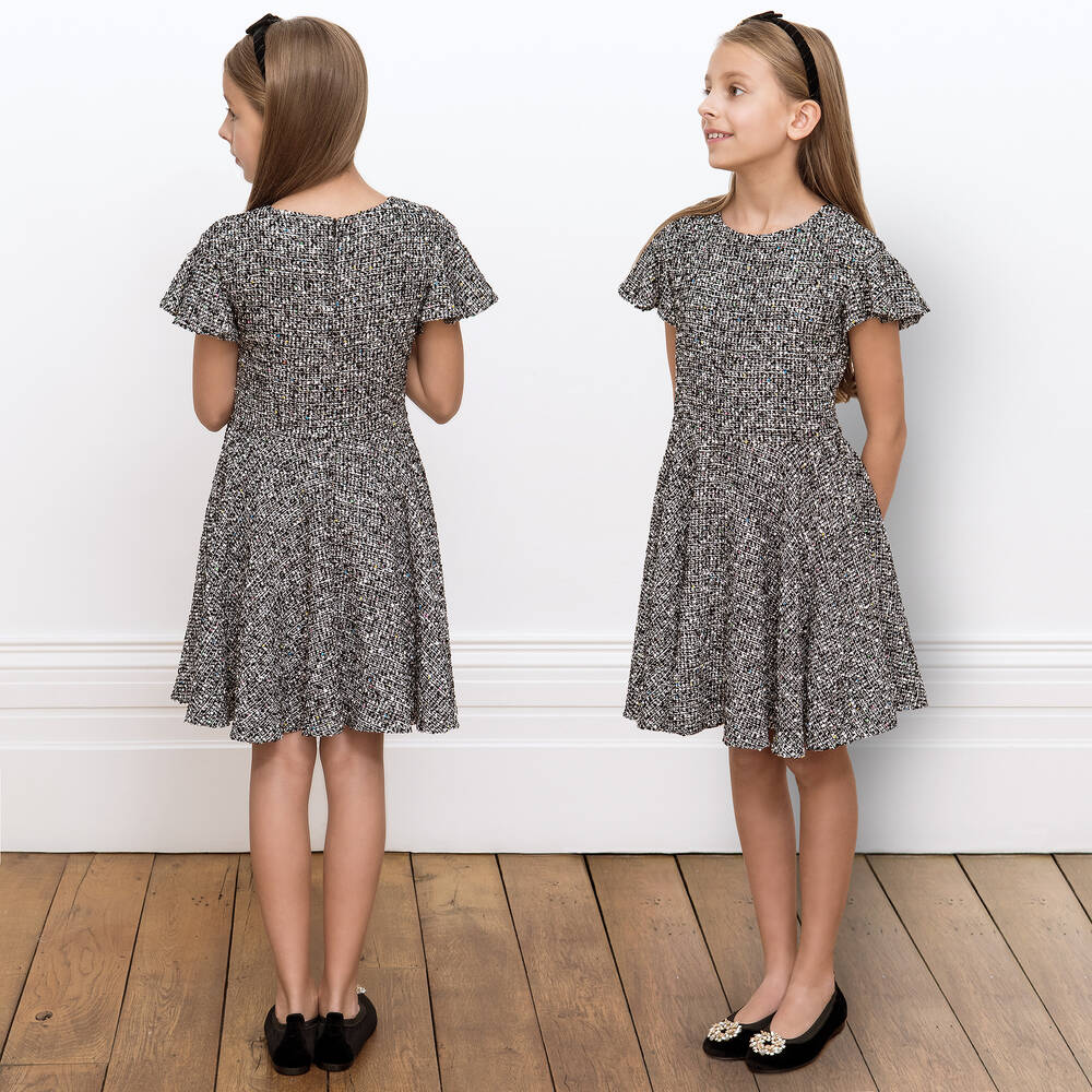 David Charles-Girls Black Tweed Dress | Childrensalon Outlet