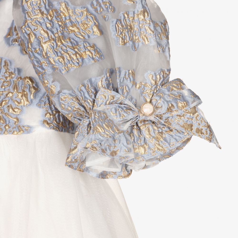 David Charles-Girls Blue Brocade Dress  | Childrensalon Outlet