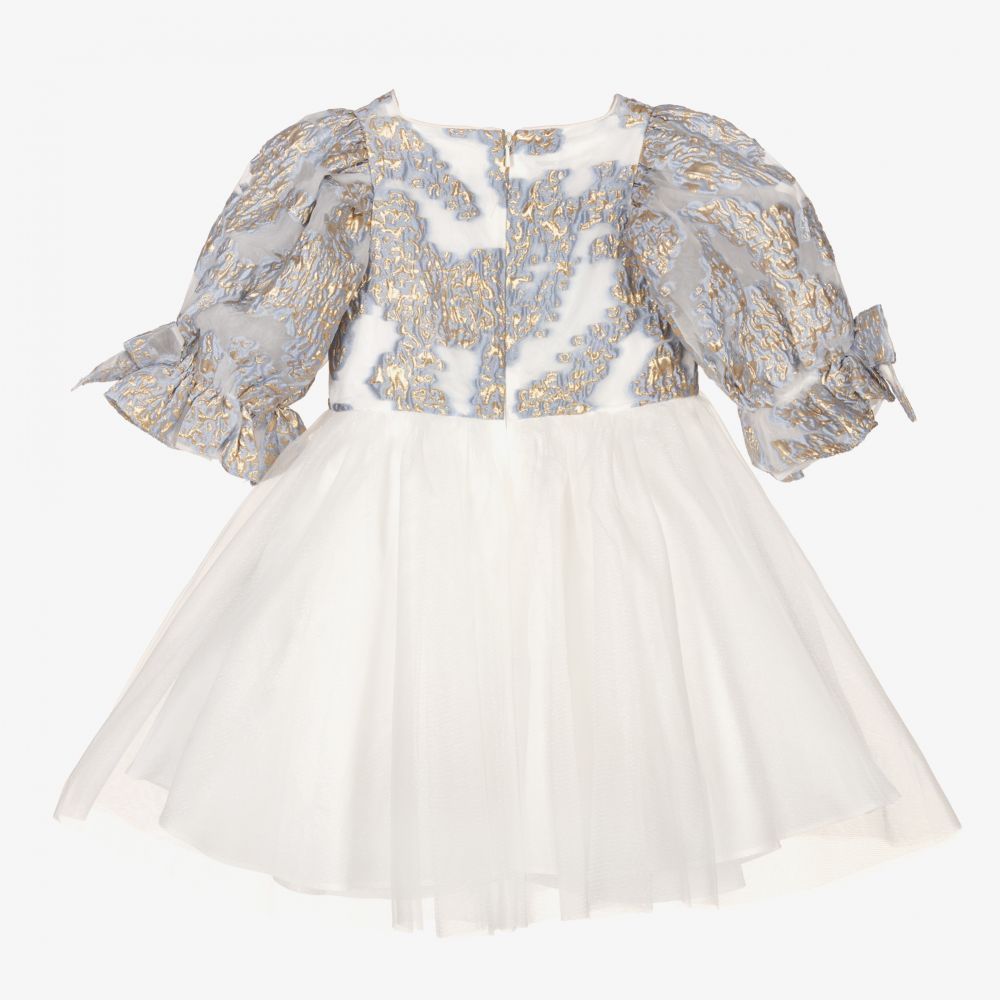 David Charles-Girls Blue Brocade Dress  | Childrensalon Outlet