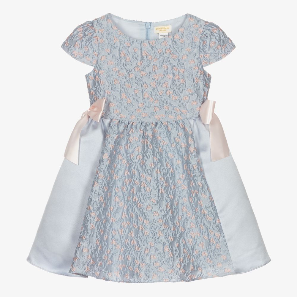 David Charles - Girls Blue Brocade Dress  | Childrensalon