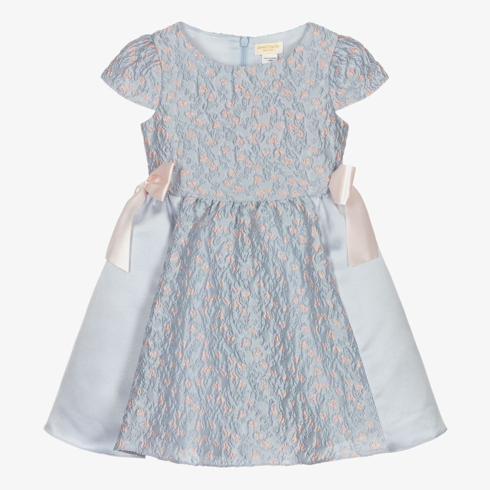 David Charles - Robe bleue en brocart Fille  | Childrensalon