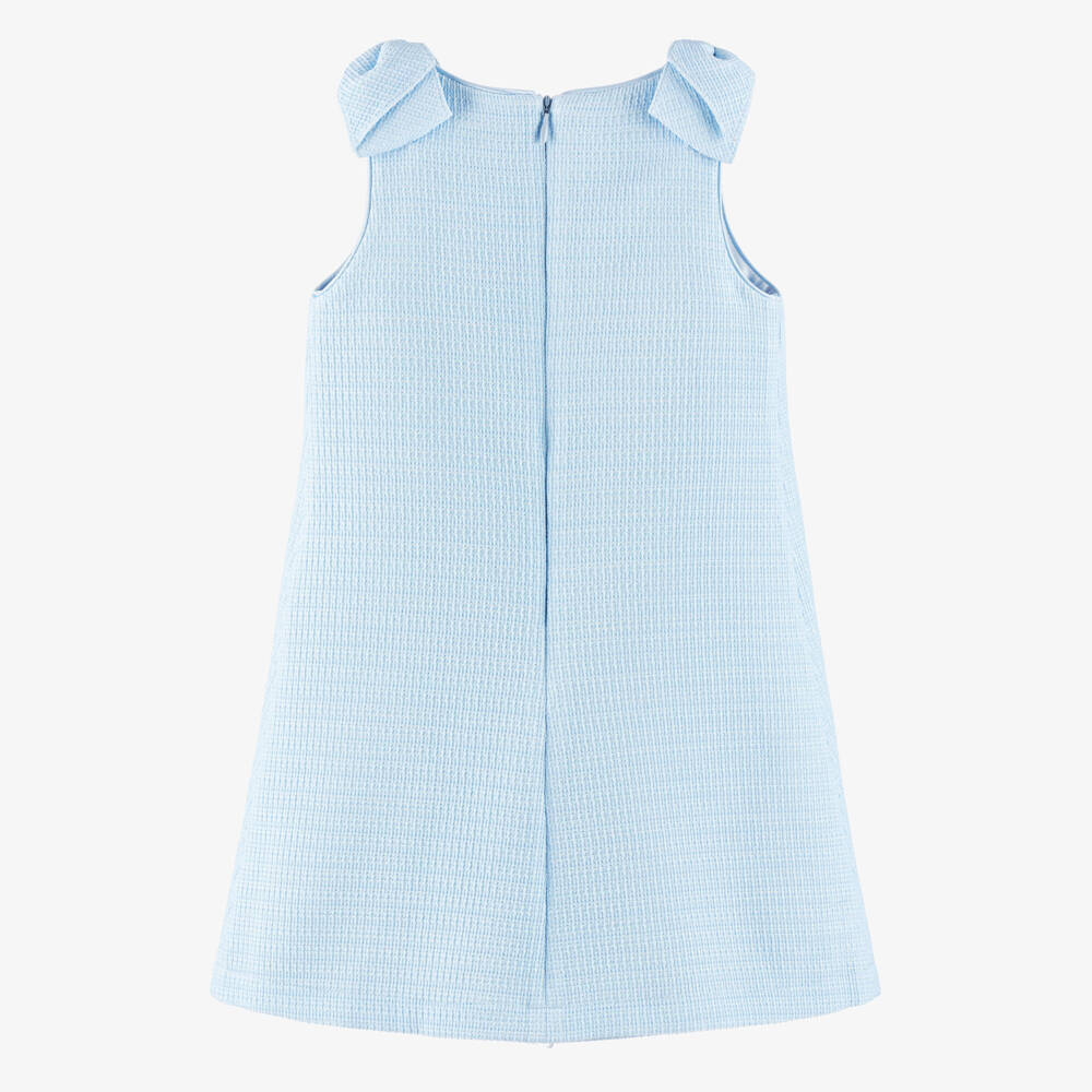 David Charles-Girls Blue Dress with Tweed & Pearl Trim | Childrensalon Outlet