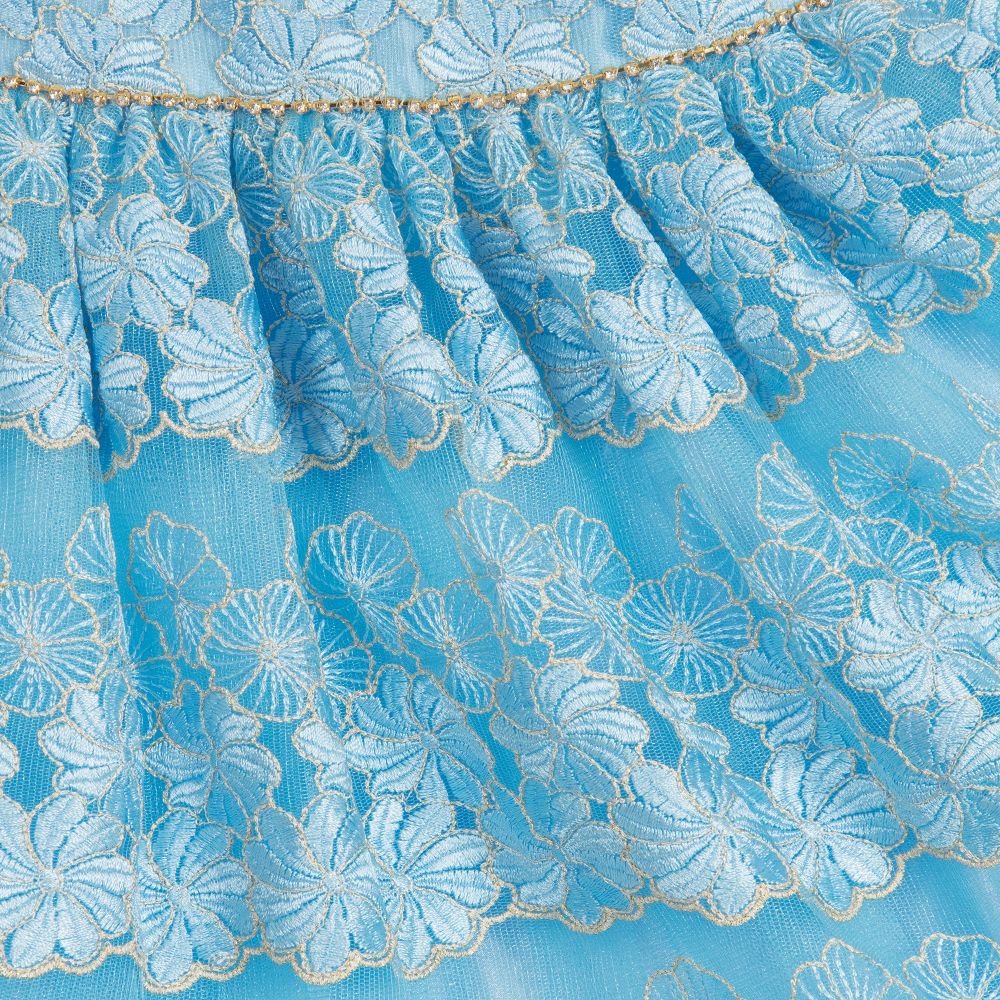 David Charles-Girls Blue Embroidered Dress | Childrensalon Outlet