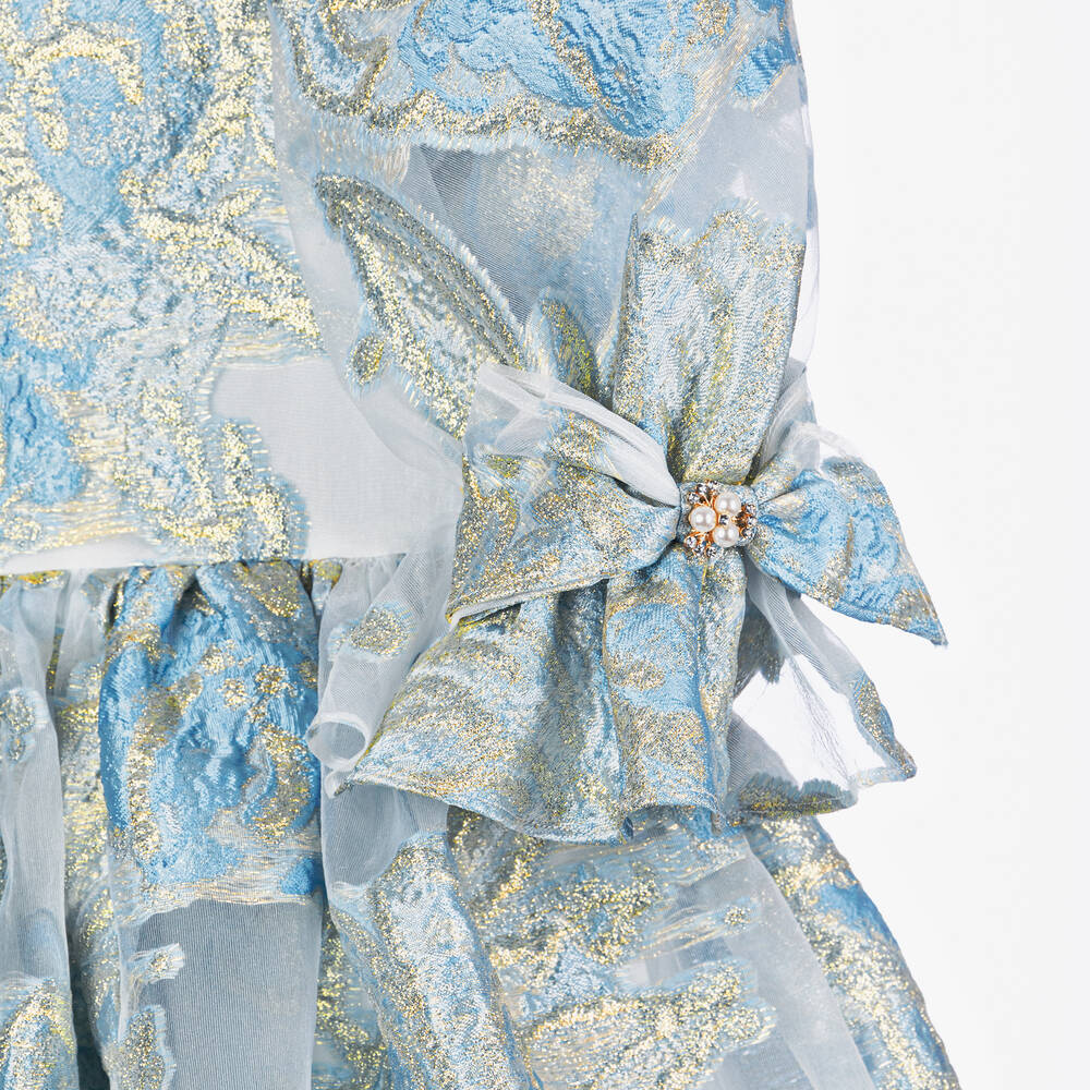 David Charles-Girls Blue Floral Organza Dress | Childrensalon Outlet
