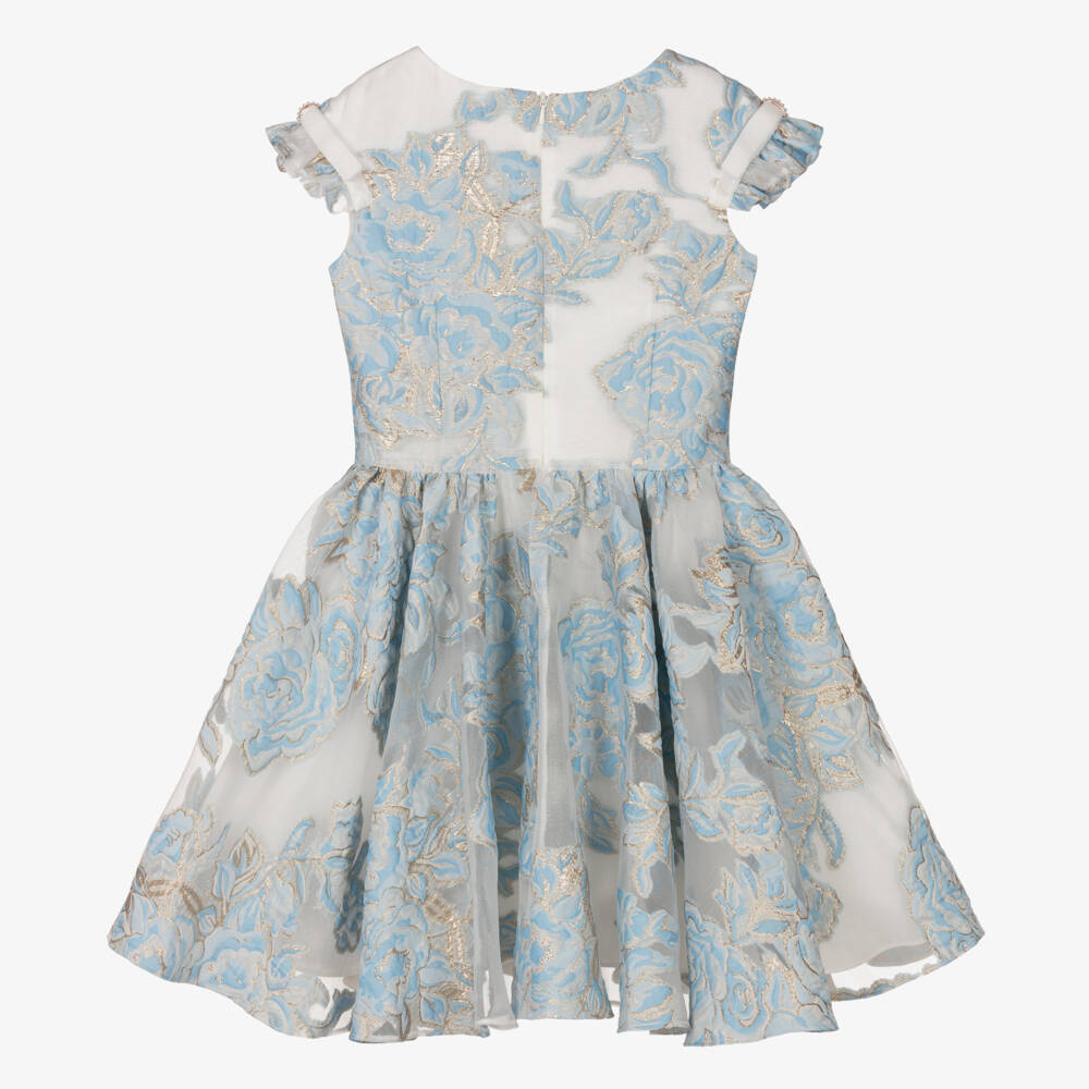 David Charles-Girls Blue & Gold Floral Brocade Dress | Childrensalon Outlet