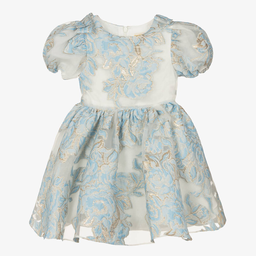 David Charles - Золотисто-голубое платье из парчи с цветами | Childrensalon