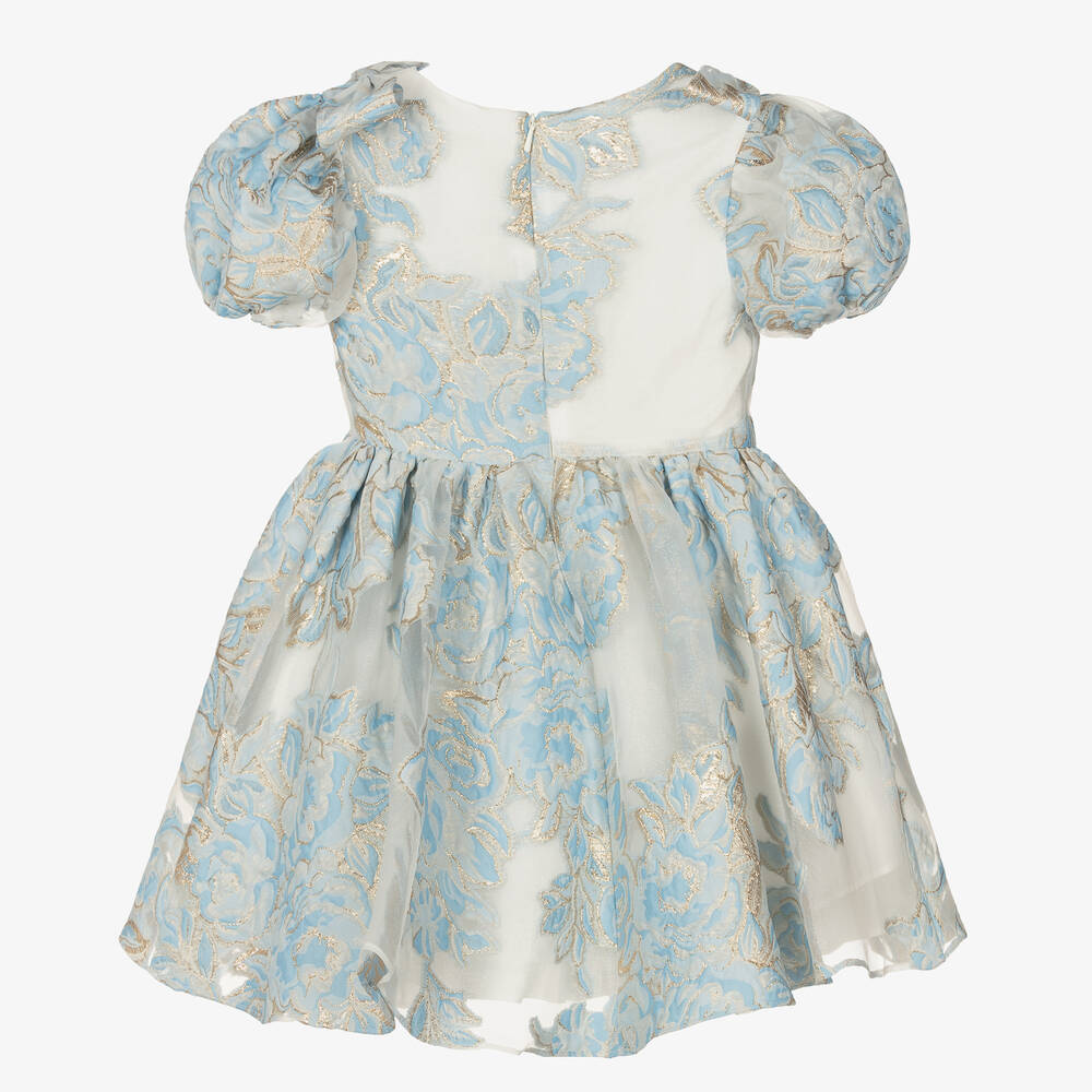 David Charles-Girls Blue & Gold Floral Brocade Dress | Childrensalon Outlet