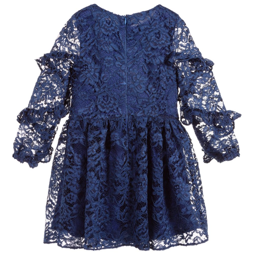 David Charles - Girls Blue Lace Dress | Childrensalon Outlet