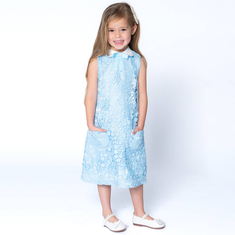 David Charles-Girls Blue Lace Dress | Childrensalon Outlet