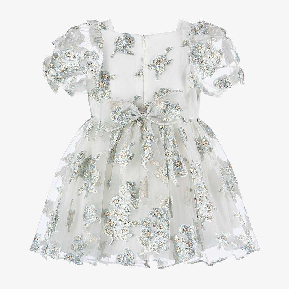 David Charles-Girls Blue Organza Brocade Dress | Childrensalon Outlet