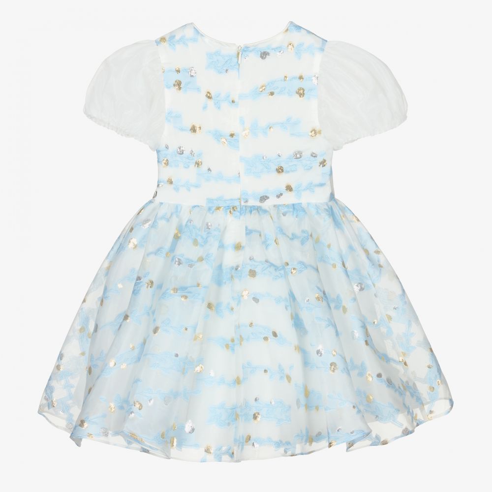 David Charles-Girls Blue Organza Dress | Childrensalon Outlet