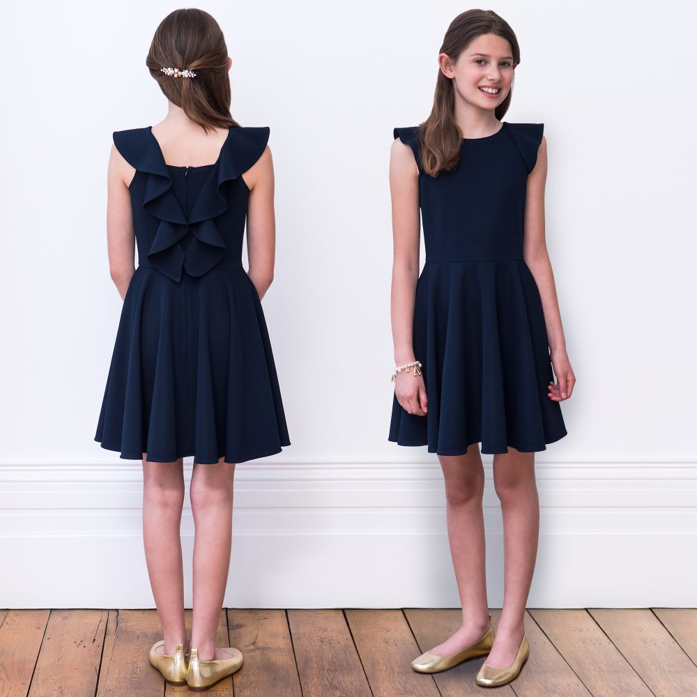 David Charles Girls Blue Ruffle Dress
