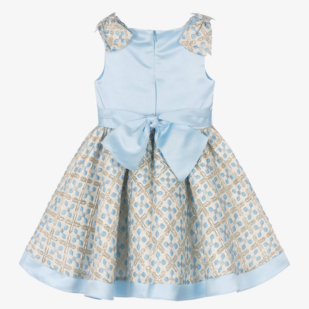 David Charles-Girls Blue Satin & Gold Brocade Dress | Childrensalon Outlet