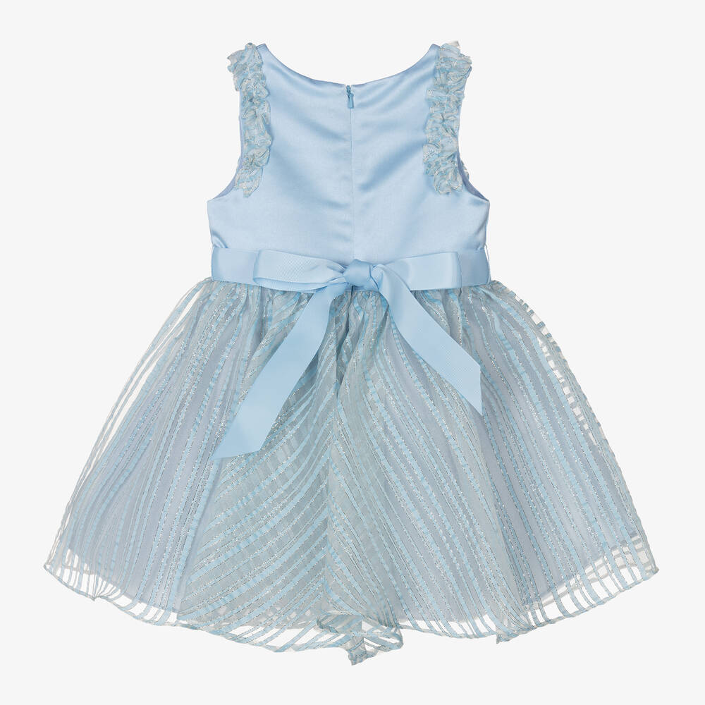 David Charles-Голубое платье из атласа и органзы с бантом | Childrensalon Outlet