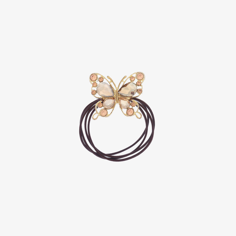 David Charles-Girls Brown Butterfly Hair Elastic (4cm) | Childrensalon Outlet