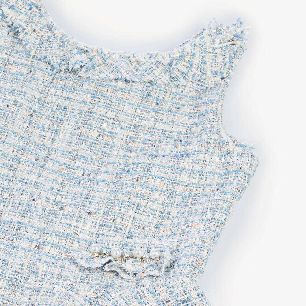 David Charles-Girls Chic Blue Tweed Frock | Childrensalon Outlet