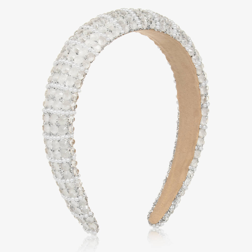 David Charles-Girls Cream Gem-Studded Comfort Headband | Childrensalon Outlet