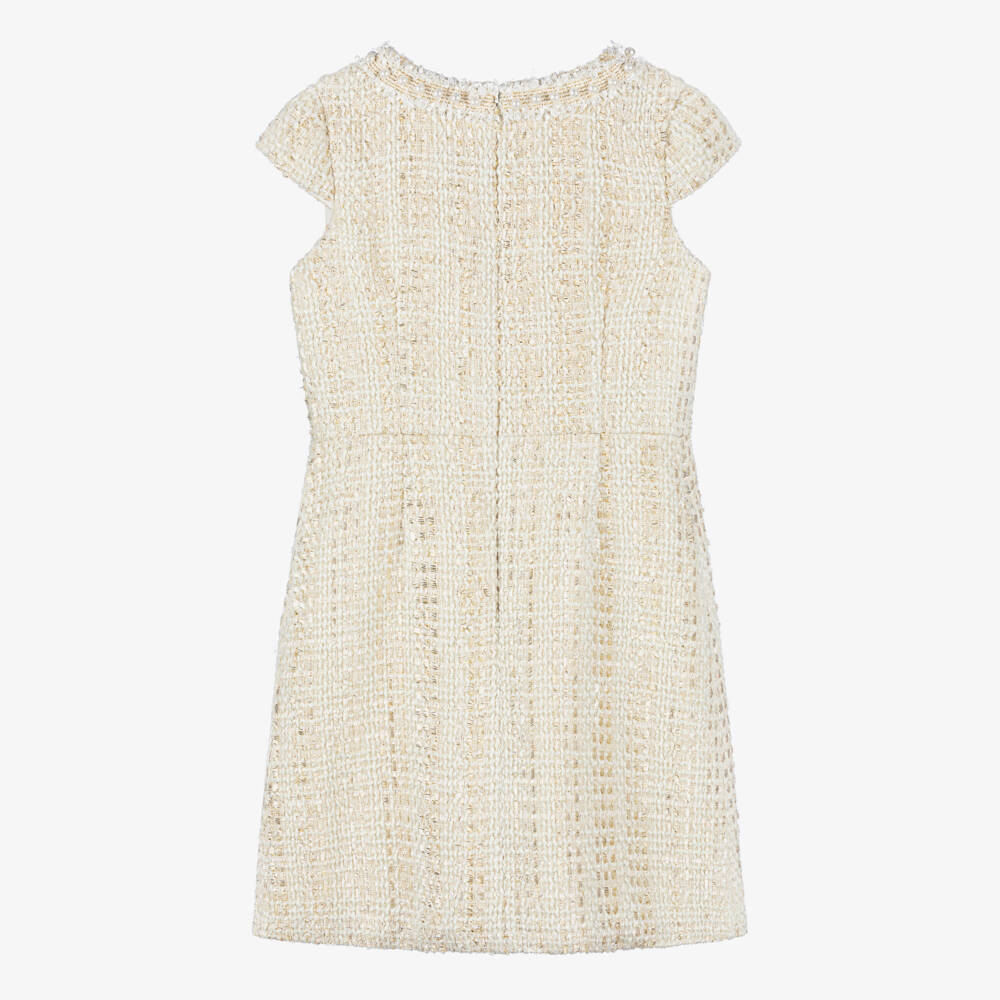 David Charles-Girls Elegant Ivory Tweed Pearl Dress | Childrensalon Outlet