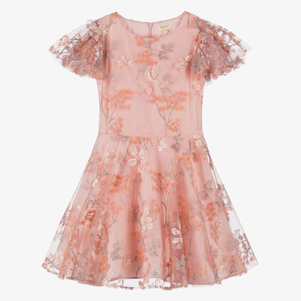 David Charles-Элегантное розовое платье с украшениями для девочек | Childrensalon Outlet