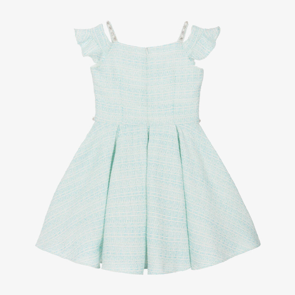David Charles-Girls Elegant Turquoise Tweed Dress | Childrensalon Outlet