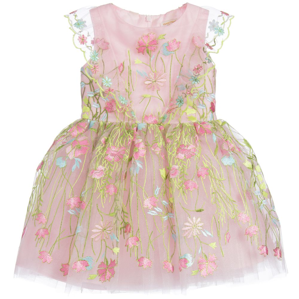 David Charles - Girls Embroidered Flower Dress | Childrensalon