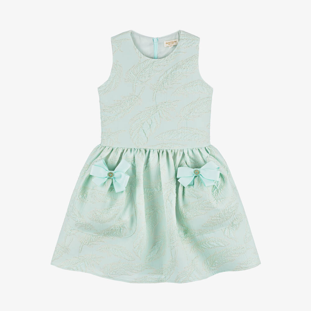 David Charles-Платье изумрудное с блеском и бантом для девочек | Childrensalon Outlet