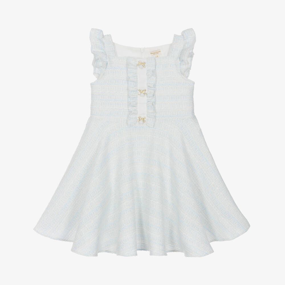 David Charles-Girls Glittering Blue Tweed Delight | Childrensalon Outlet