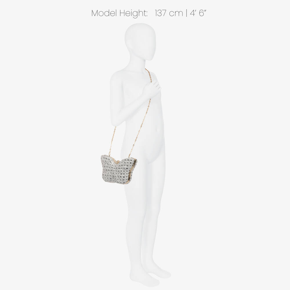 David Charles-Girls Glittery Silver Butterfly Shoulder Bag (19cm) | Childrensalon Outlet