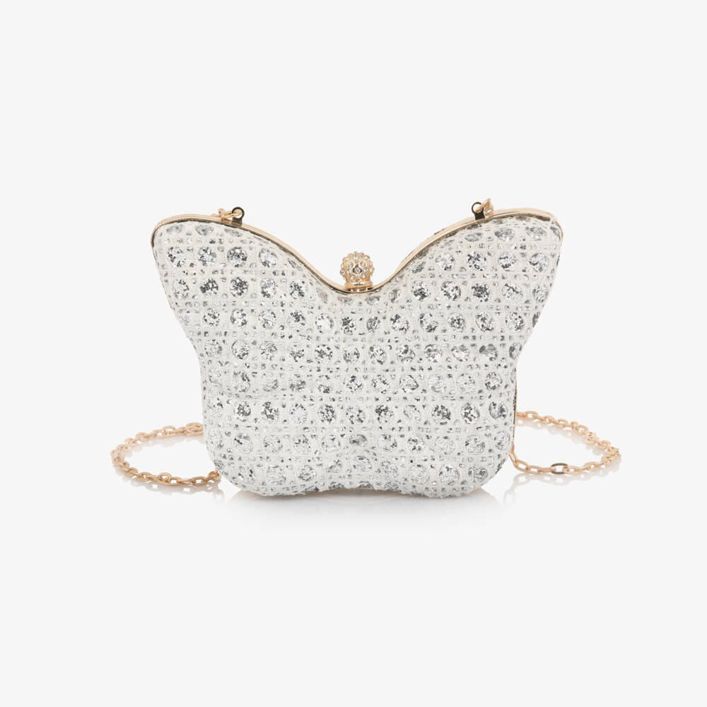 David Charles-Girls Glittery Silver Butterfly Shoulder Bag (19cm) | Childrensalon Outlet
