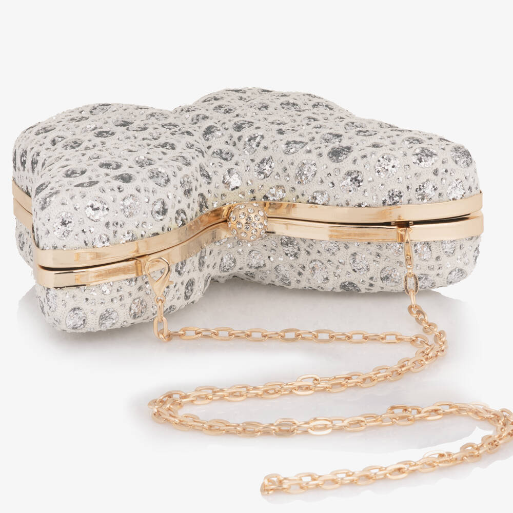 David Charles-Girls Glittery Silver Butterfly Shoulder Bag (19cm) | Childrensalon Outlet