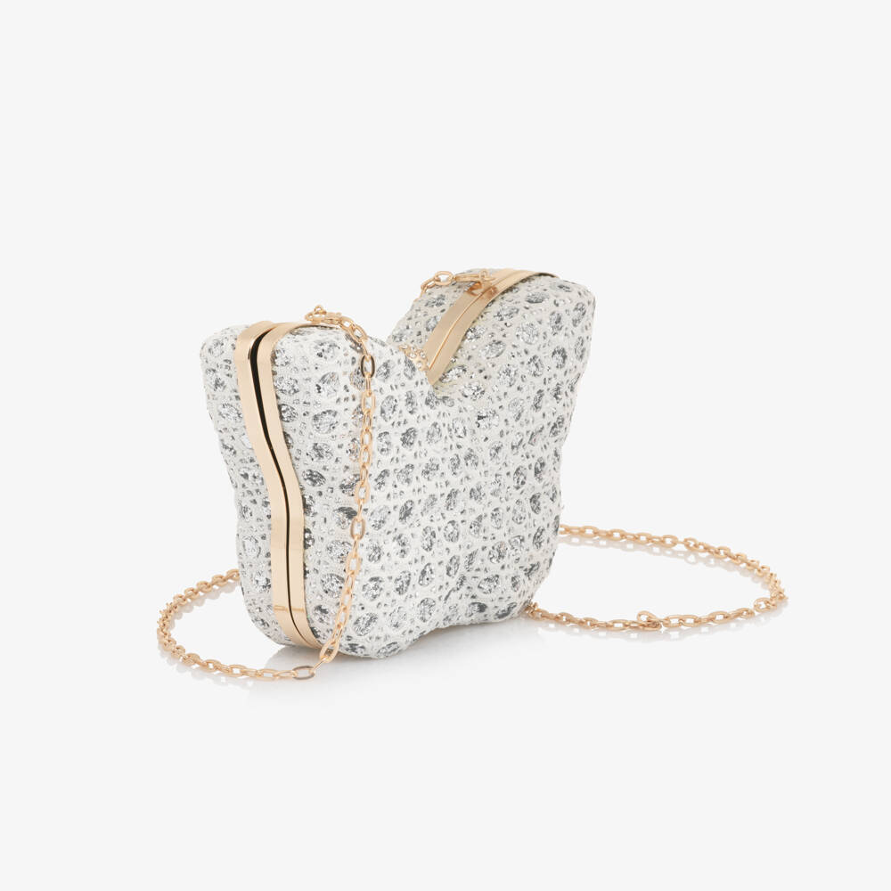 David Charles-Girls Glittery Silver Butterfly Shoulder Bag (19cm) | Childrensalon Outlet