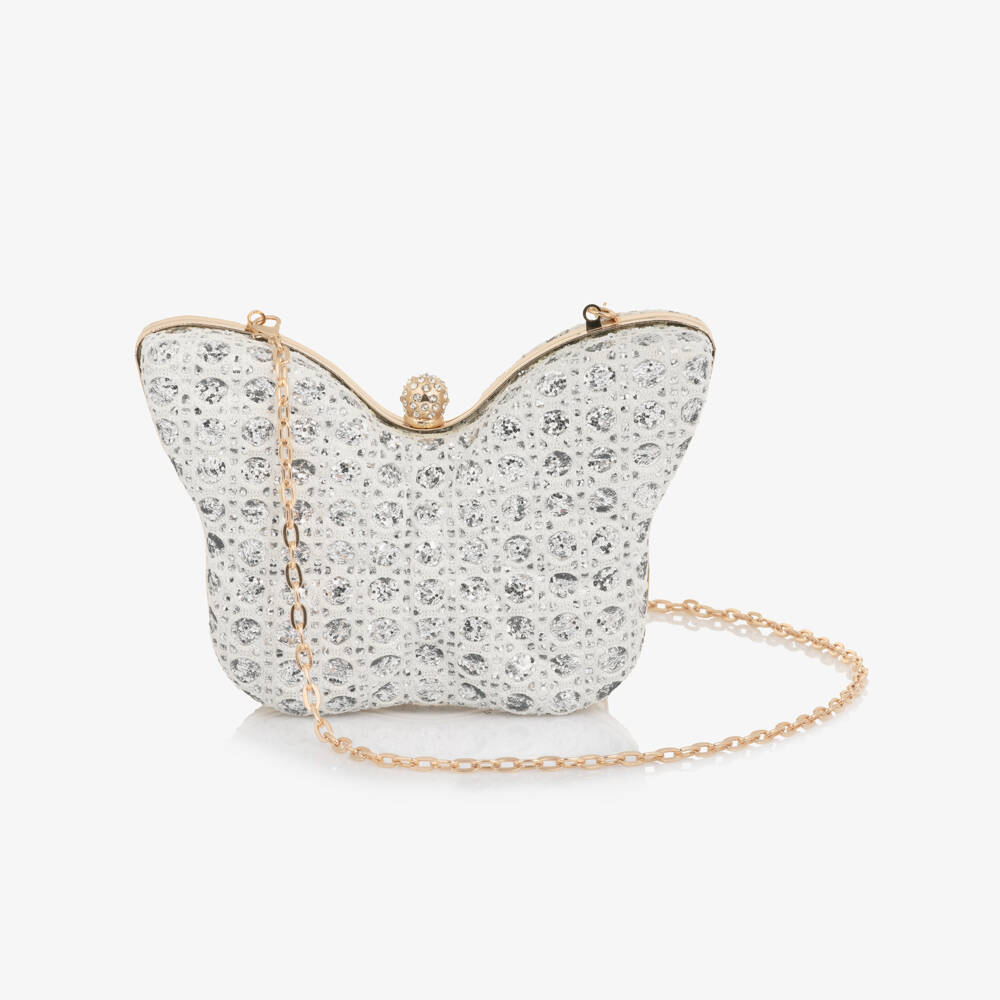 David Charles-Girls Glittery Silver Butterfly Shoulder Bag (19cm) | Childrensalon Outlet