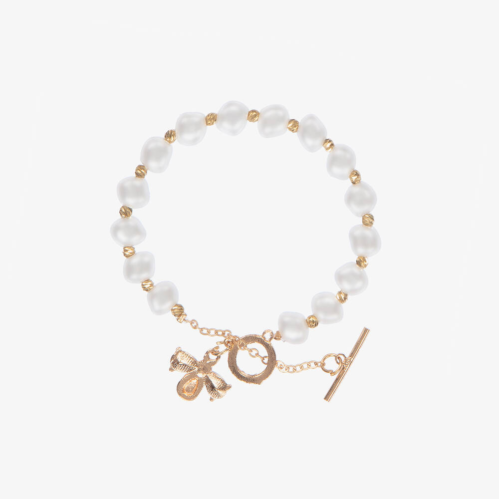 David Charles-Браслет с жемчужинами и золотистой пчелой для девочек | Childrensalon Outlet